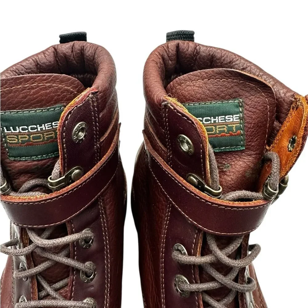 Vintage 1990s Lucchese Sport Leather Hiking Boots USA Made Mens 8.5B Brown